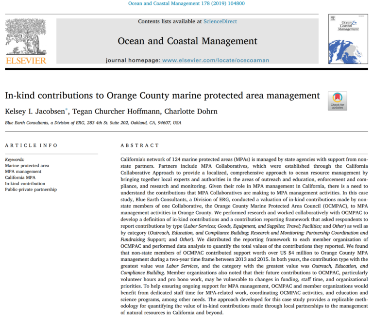 In-kind contributions to Orange County marine protected area management