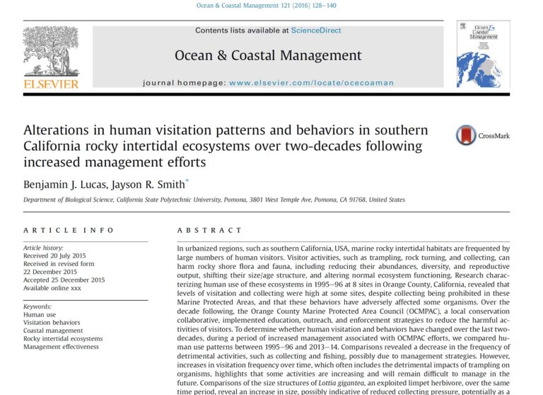 Alterations in human visitation patterns and behaviors in southern California rocky intertidal ecosystems over two-decades following increased management efforts