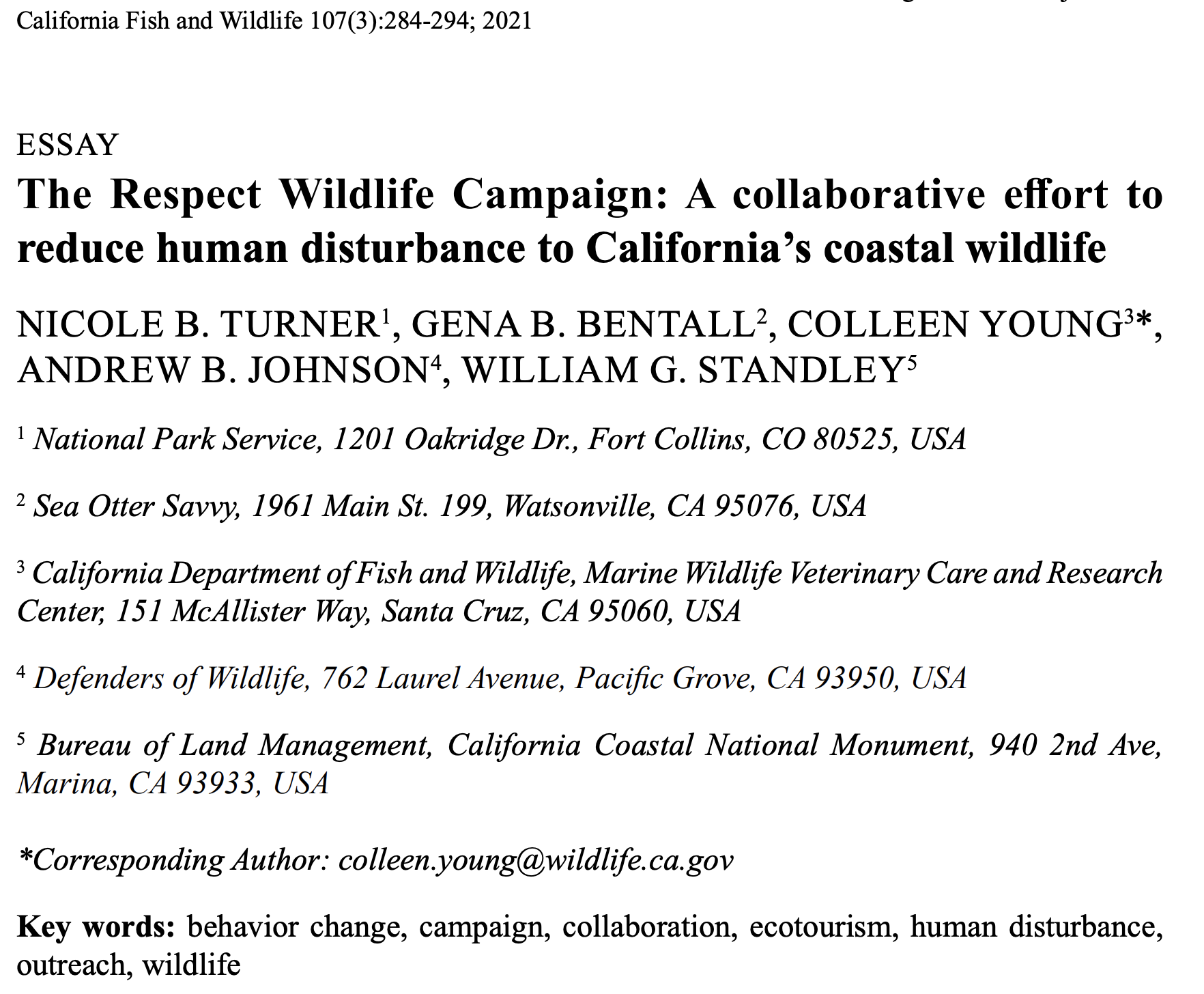 The Respect Wildlife Campaign: A collaborative effort to reduce human disturbance to California’s coastal wildlife