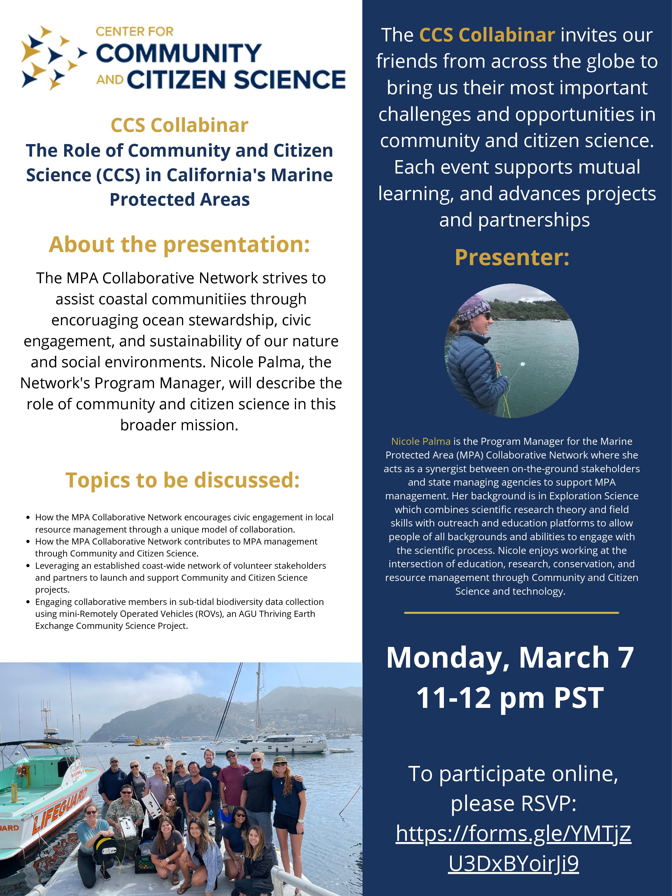 Community and Citizen Science Collabinar: The Role of Community and Citizen Science (CCS) in California's Marine Protected Areas
