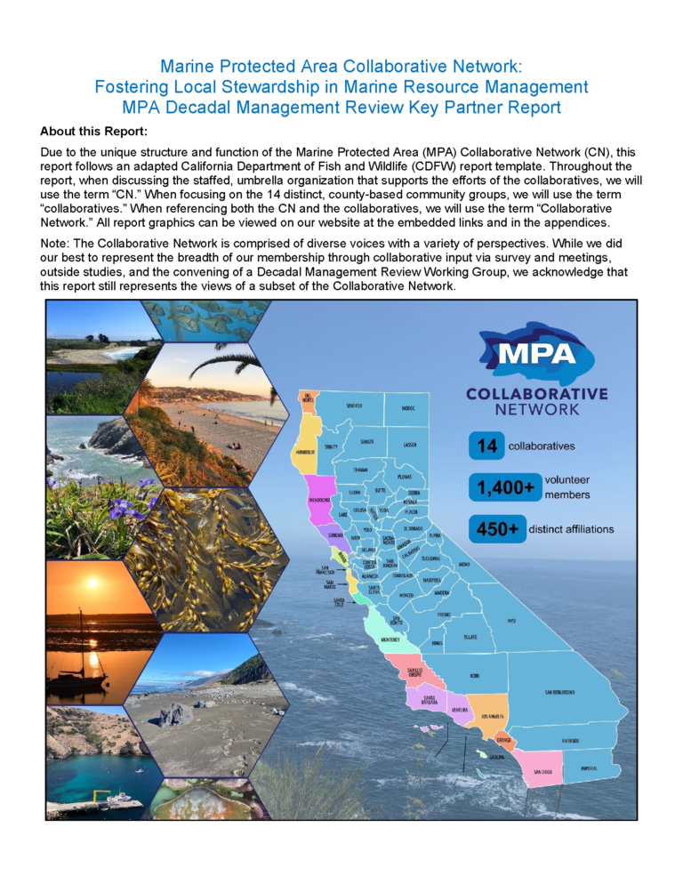MPA Collaborative Network Submits MPA Decadal Management Review Key Partner Report to the California Department of Fish and Wildlife