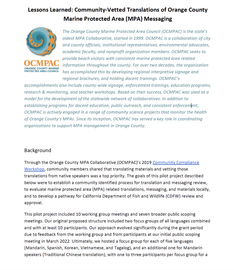 Lessons Learned: Community-Vetted Translations of Orange County MPA Messaging