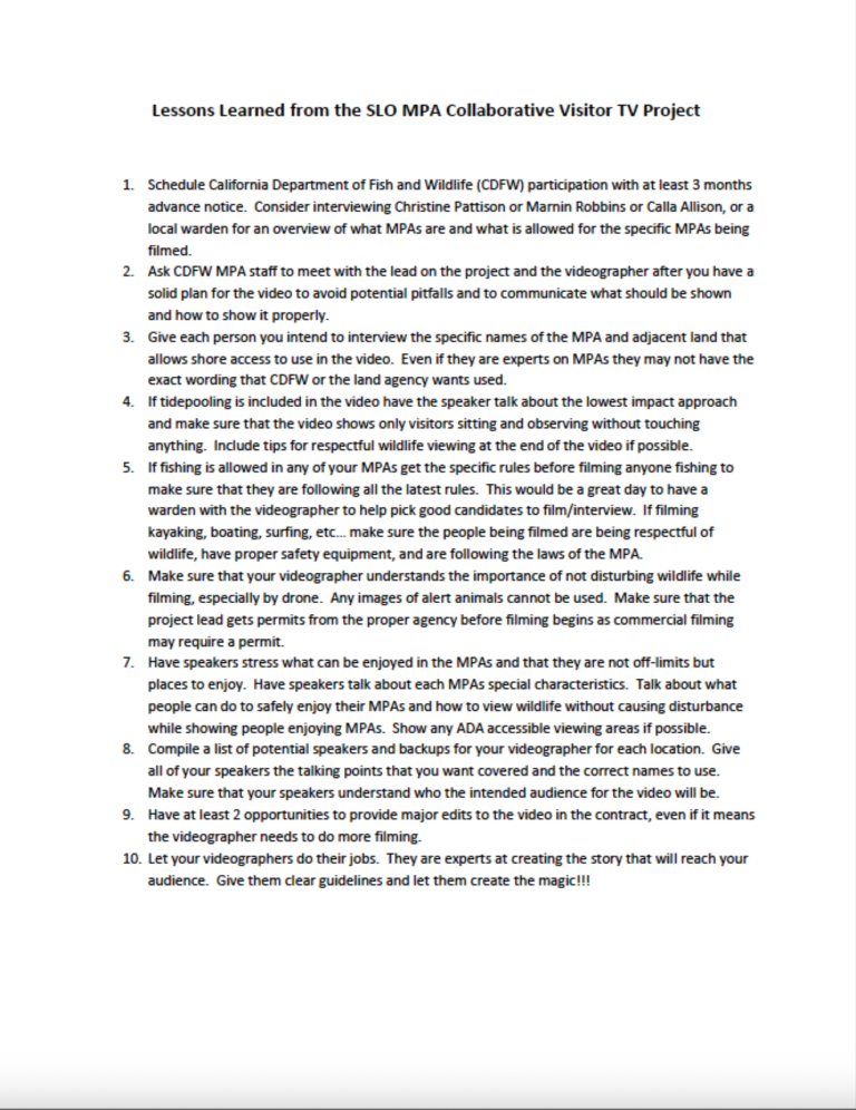 Lessons Learned: MPA Videos